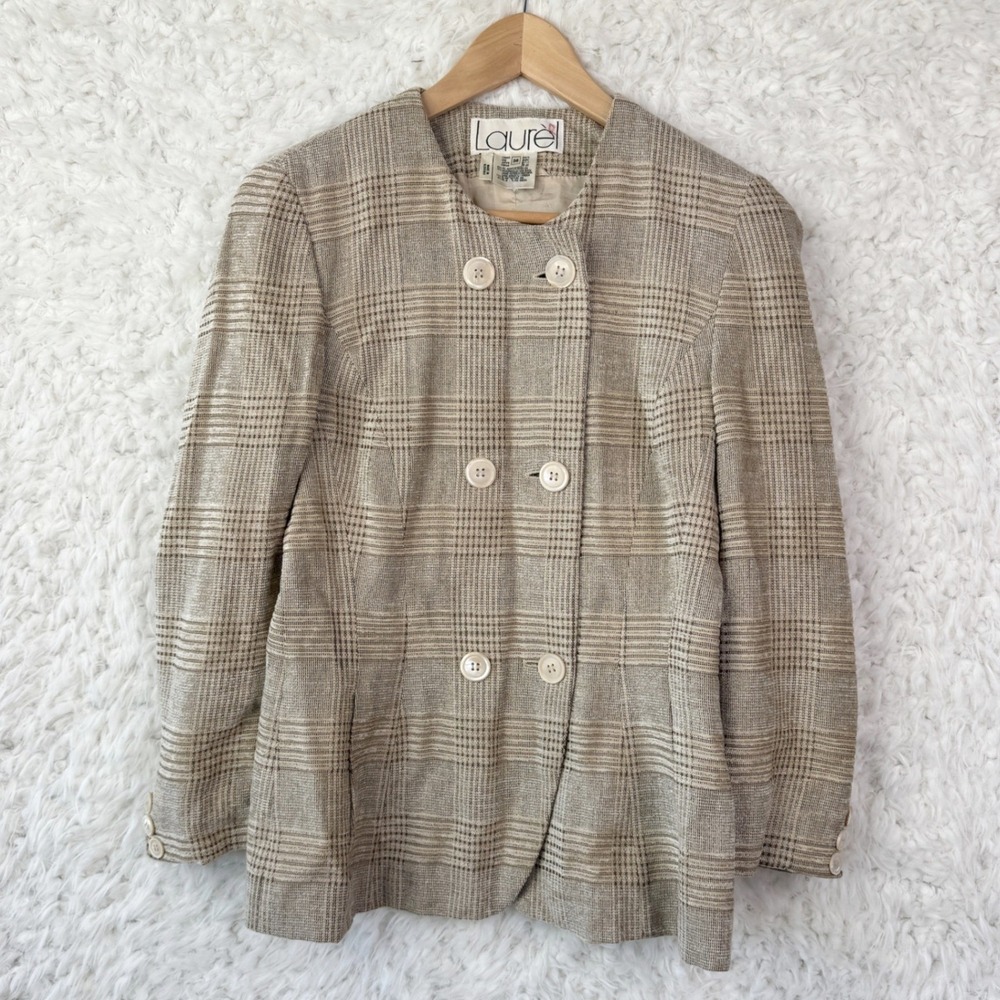 Laurel VTG‎ Plaid Wool Blazer Size 36 S Brown Tan Dark Academia Old Money Career
